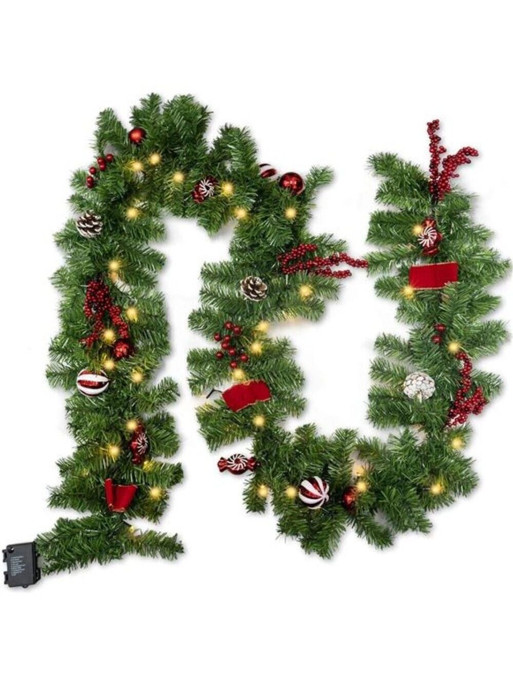 9 FT Christmas Garland Pre Lit LED Battery Operated Artificial Holiday Decoratio